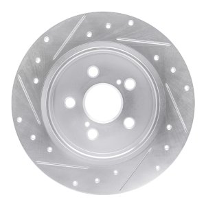 Toyota Corolla Brake Rotor (1) - Rear Right - R1 Concepts - Drilled & Slotted - Silver - `09-`15